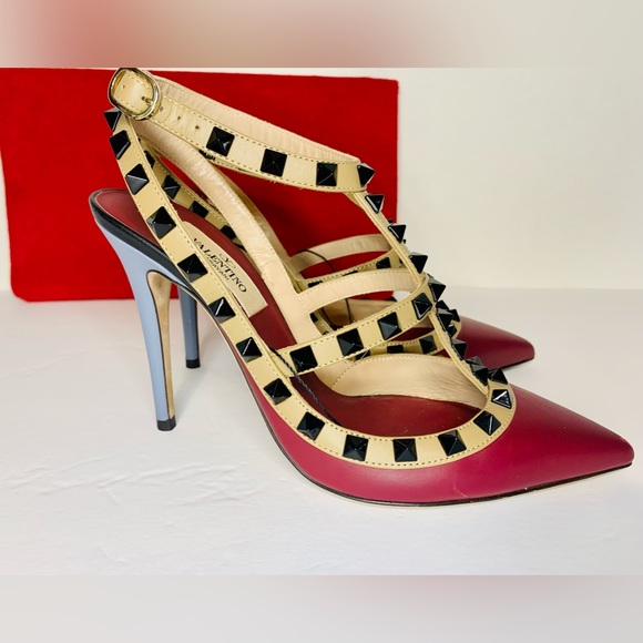 Valentino Garavani Lacquered Rockstud Leather Maroon/Red & Blue Pumps 36EU/6 US - Picture 6 of 16